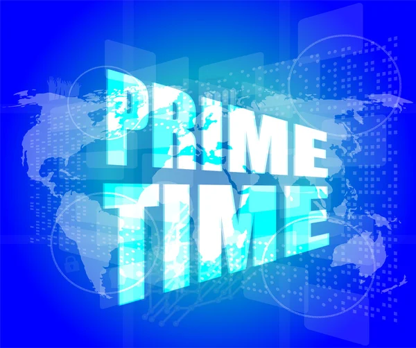 Prime time woorden op digitale scherm achtergrond met wereldkaart — Stockfoto