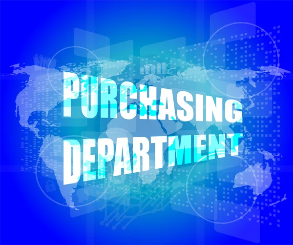 Purchasing department words on digital screen with world map — Stock Photo, Image