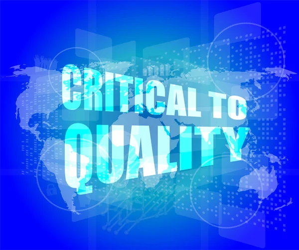 Palabra crítica a la calidad en la pantalla digital del negocio — Foto de Stock