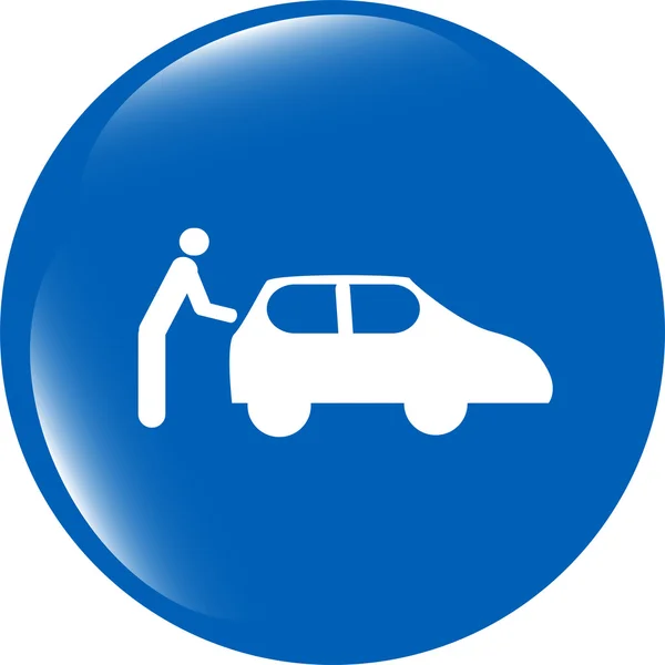Człowiek i samochód na ikonie internetowej (przycisk) izolowane na białym — Zdjęcie stockowe