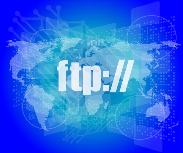 Palavra ftp na tela digital, conceito de comunicação global — Fotografia de Stock