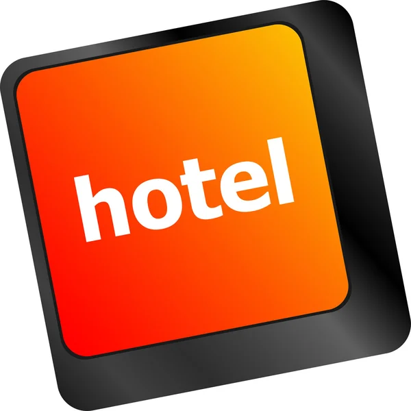 Hotel key in place of enter key - business concept — Stock Photo, Image
