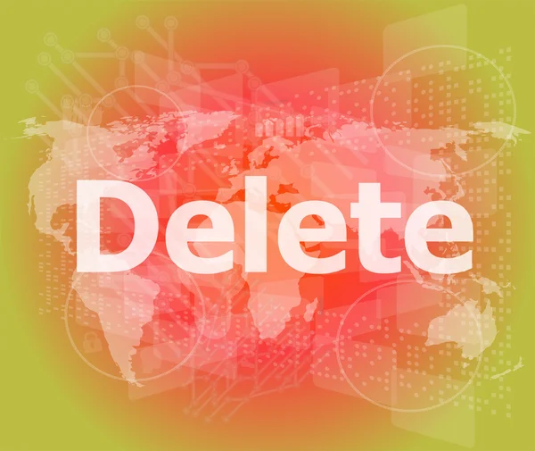 The word delete on digital screen, information technology concept — Stock Photo, Image