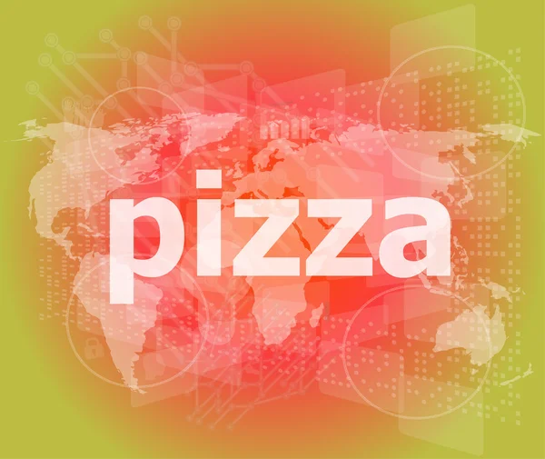 Pizza, oi-tech background, tela de toque de negócios digital — Fotografia de Stock