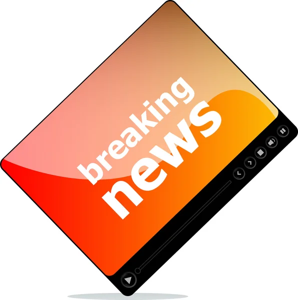 Social media concept: media player interface with breaking news word — Stock Photo, Image