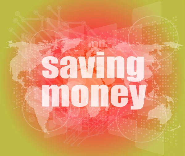 Αντίληψη της διαχείρισης: λέξεις εξοικονόμηση χρημάτων στην ψηφιακή οθόνη — Φωτογραφία Αρχείου