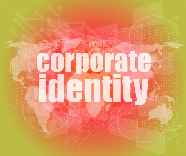 Concept d'entreprise : mots identité d'entreprise sur écran numérique, 3d — Photo