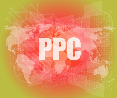 PPC kelimeleri dijital dokunmatik ekran arayüzü - iş kavramı