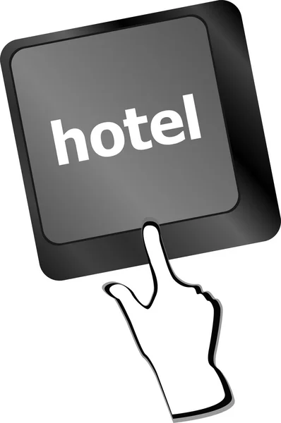 Hotel key in place of enter key - business concept — Stock Photo, Image