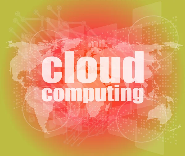 Cloud computing λέξη στην οθόνη αφής, σύγχρονη εικονική τεχνολογία φόντο — Φωτογραφία Αρχείου