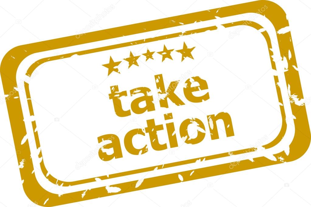 TAKE ACTION red Rubber Stamp over a white background
