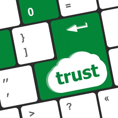 Güven düğmeli bilgisayar klavyesi anahtarı, iş konsepti