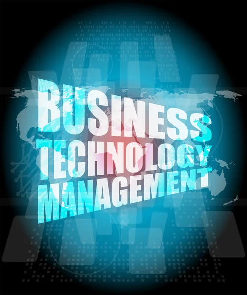 Słowa zarządzania technologią biznesową na ekranie dotykowym — Zdjęcie stockowe