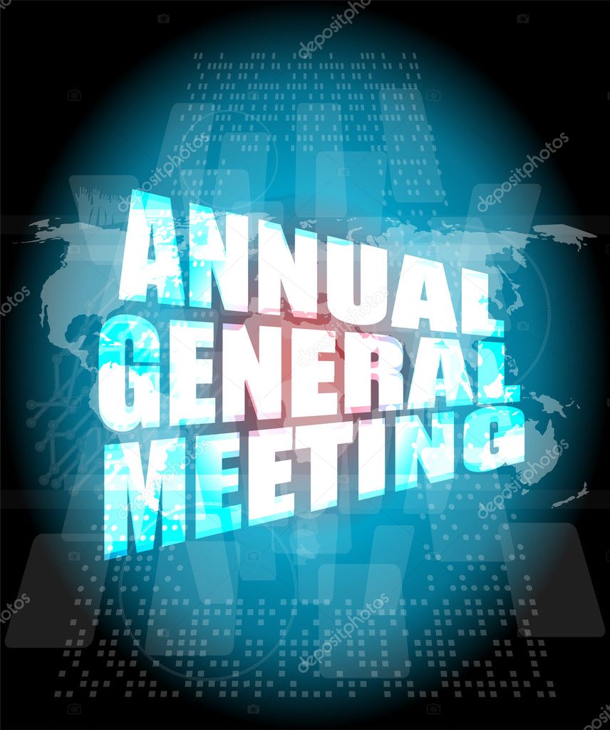 annual general meeting word on digital touch screen