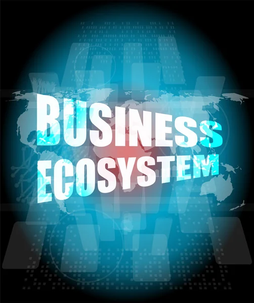 Palavras de ecossistema de negócios na tela de toque digital — Fotografia de Stock