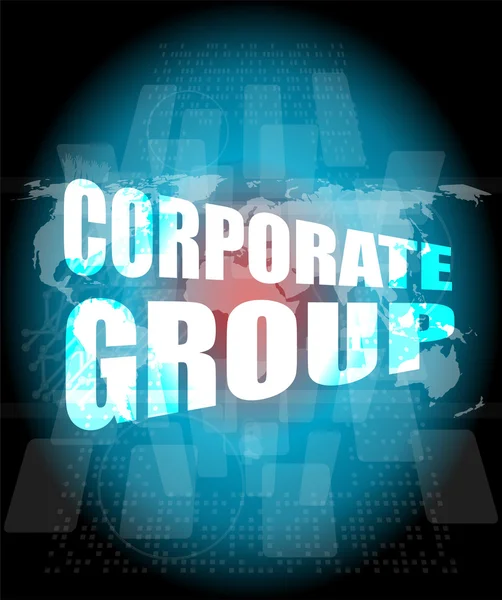 Corporate group words on digital screen with world map — Stock Photo, Image