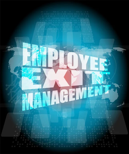 Concetto di gestione: parole di gestione delle uscite dei dipendenti sullo schermo digitale — Foto Stock