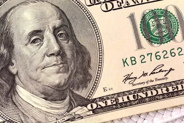 Vértes dollárt. Benjamin Franklin portré, száz dollár törvényjavaslat — Stock Fotó