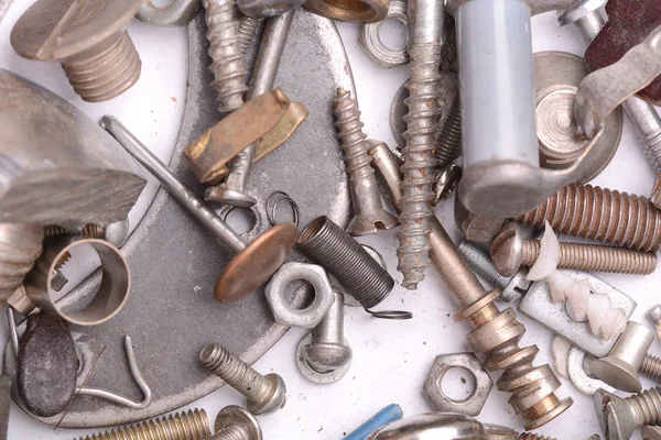 Old bolts, screws and metal details, close up — Stock Photo, Image