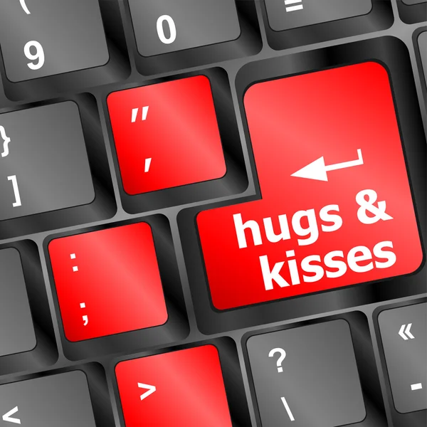 Abrazos y besos palabras en las teclas del teclado del ordenador vector — Vector de stock