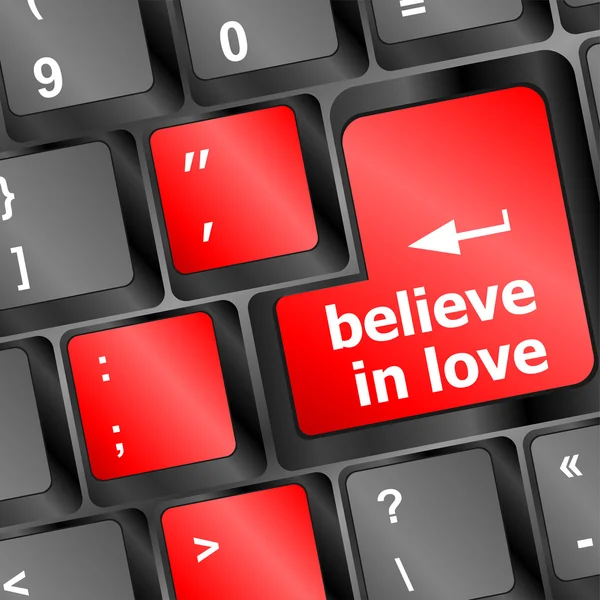 Toets op het toetsenbord met geloof in liefde tekst en pijl vector — Stockvector