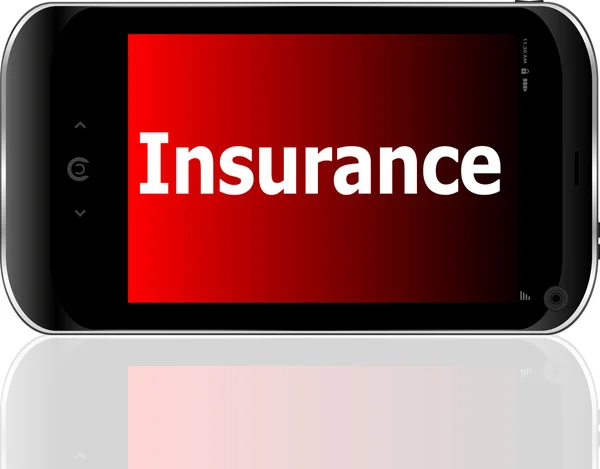 Smartphone med ordet försäkring på displayen, business koncept vektor — Stock vektor