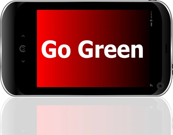 携帯電話とその上に緑の行く単語ベクトルします。 — ストックベクタ