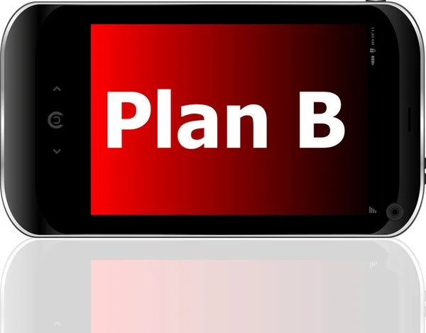 Plan b woord op slimme mobiele telefoon met blauw scherm vector — Stockvector