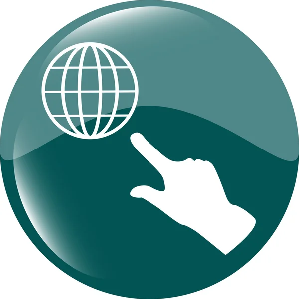 Icona di segno del Internet con la mano della gente. Simbolo web mondiale. Pulsanti cerchi vettoriale — Vettoriale Stock