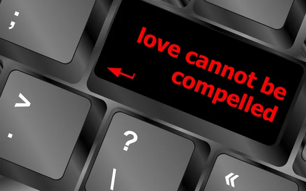 Amor no puede ser obligado palabras que muestran el romance y el amor en las teclas del teclado vector — Vector de stock