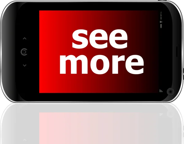 Smartphone con palabra ver más en pantalla, vector concepto de negocio — Archivo Imágenes Vectoriales