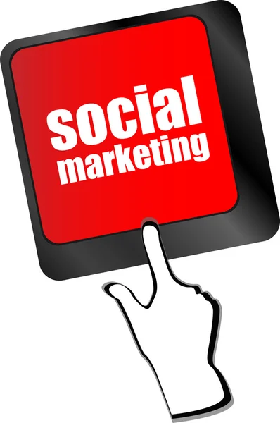 Marketing sociale o concetti di internet marketing, con messaggio sul tasto invio del vettore tastiera — Vettoriale Stock