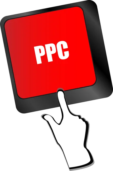 Concepto PPC (Pay Per Click). Botón en el vector de teclado de computadora moderna — Archivo Imágenes Vectoriales
