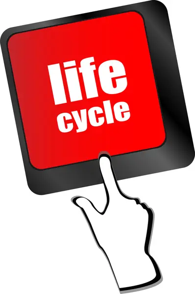 Cykl życia na laptop klawiatura klucz wektor — Wektor stockowy
