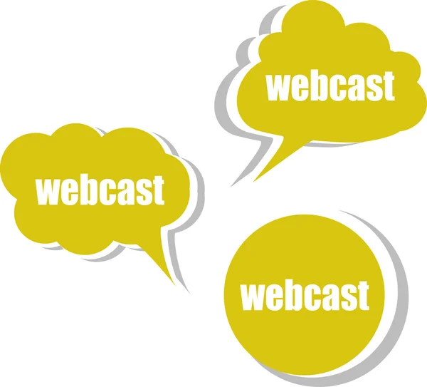 Webcast Wort auf moderne Banner-Design-Vorlage. Aufkleber, Etiketten, Tags, Wolken — Stockvektor