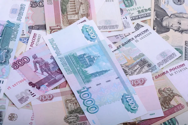 Долари, євро, російських рублях - гроші світу — стокове фото