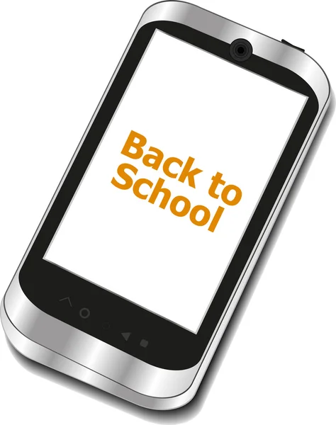 回到学校，回到学校词孤立在白色背景上的手机 — 图库照片