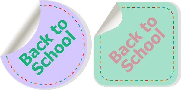 Voltar ao texto da escola sobre etiqueta etiqueta adesivos conjunto isolado em branco, conceito de educação — Fotografia de Stock
