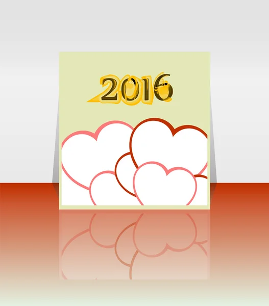 З Новим 2016 роком слово на порожній записниці з червоною формою серця, шаблон нового року — стокове фото