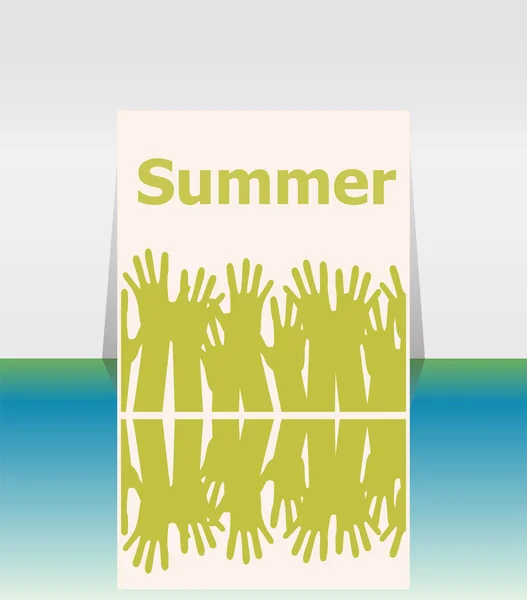 Wort Sommer und Menschenhände, Urlaubskonzept, Icon-Design — Stockfoto