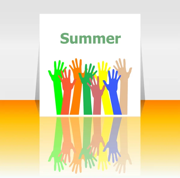 Palabra verano y la gente manos, concepto de vacaciones, icono de diseño — Foto de Stock