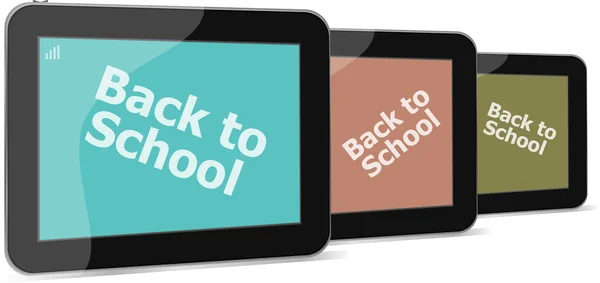 Tablet Pc instellen met terug naar school woord daarop, geïsoleerd op wit — Stockfoto