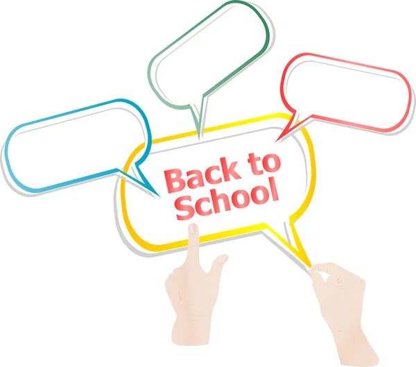 Back to school. Design elements, hands and speech bubbles isolated on white, education concept — Stock Photo, Image