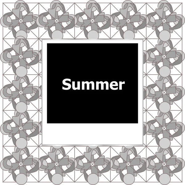 Fond d'été, mots d'été sur cadre photo vide, vacances d'été — Photo