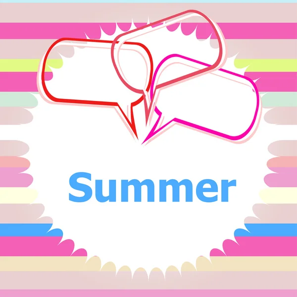 Palabra verano y hablando burbuja, dibujos tiza, vacaciones de verano —  Fotos de Stock
