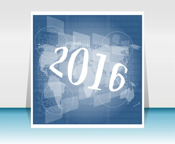 Mapa del mundo en la pantalla táctil digital de negocios, feliz año nuevo 2016 concepto — Foto de Stock