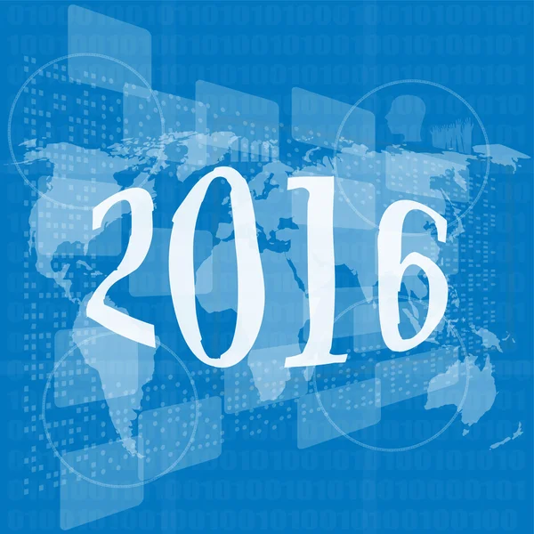 Happy new year 2016 on business digital touch screen — 图库照片