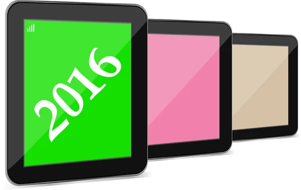 Набір планшетного ПК або значок смартфона ізольовані на білому з знаком 2016 року — стокове фото