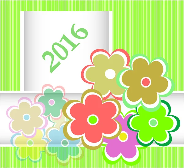 Ano novo 2016 cartão com conjunto de flores, Natal cartão de convite do feriado — Fotografia de Stock