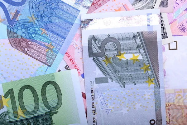 Europese bankbiljetten, Euro-munt uit Europa, Euro 's. — Stockfoto